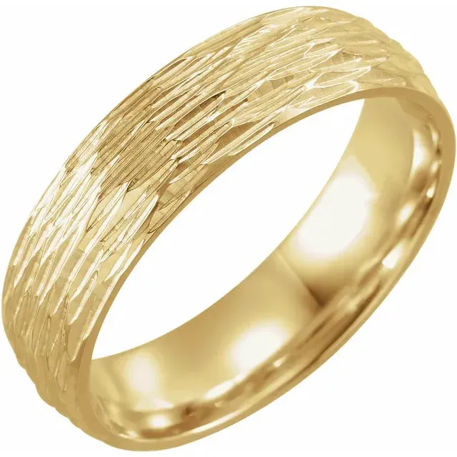 6 mm Tree Bark Patterned 14k Gold Comfort-Fit Band