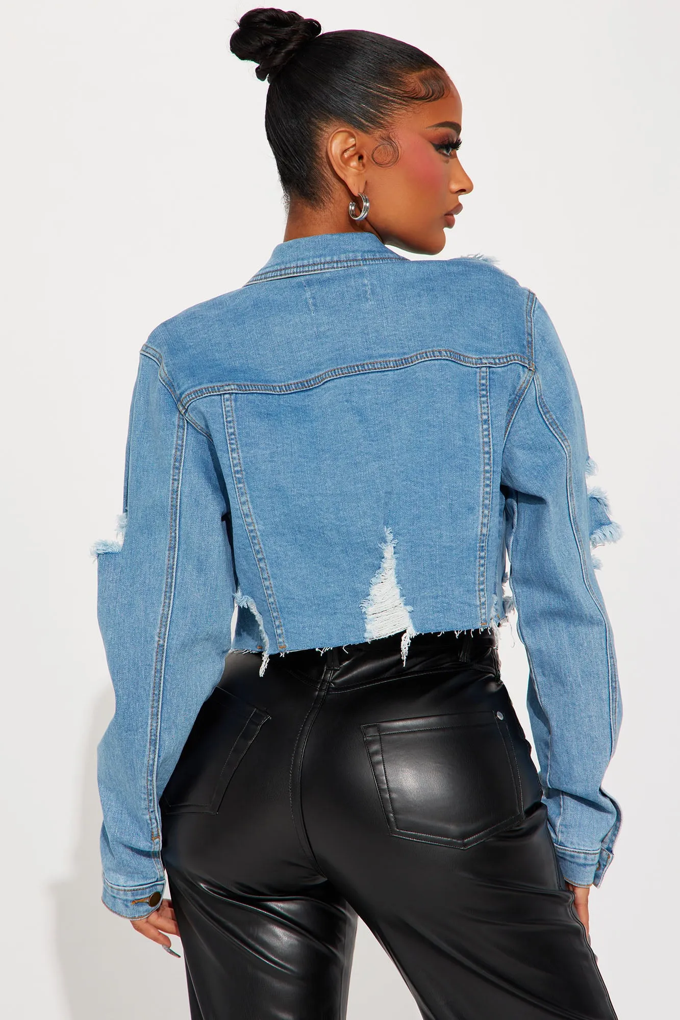 All Torn Up Crop Denim Jacket - Medium Wash