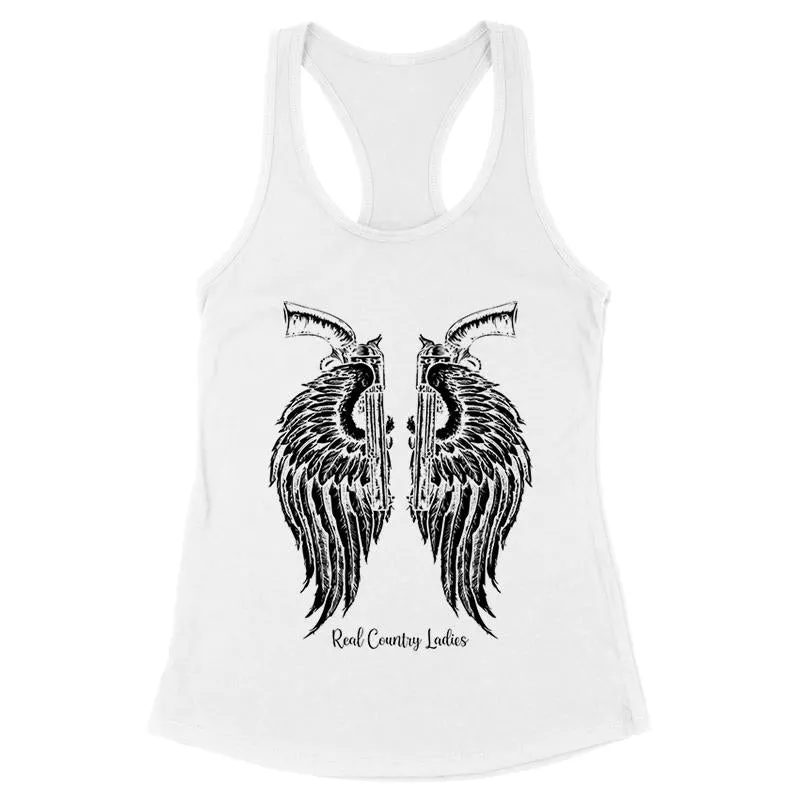 Angel Wings Revolvers Black Print Front Apparel