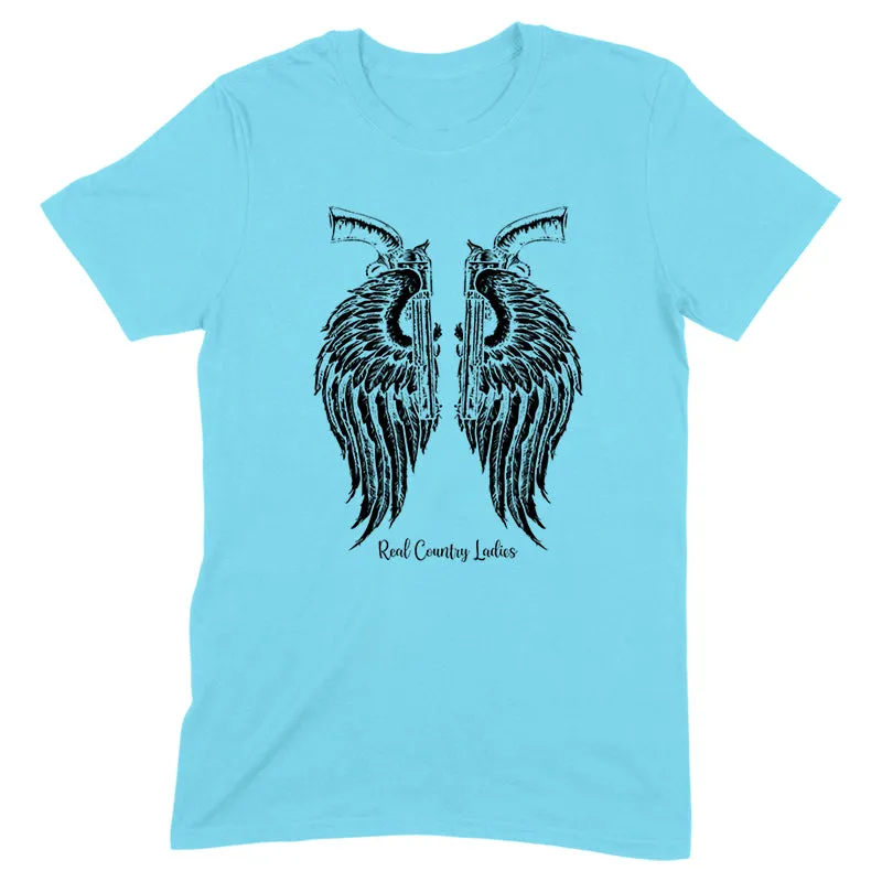 Angel Wings Revolvers Black Print Front Apparel