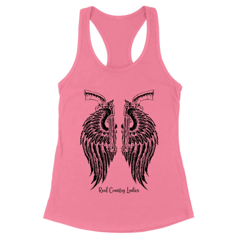 Angel Wings Revolvers Black Print Front Apparel