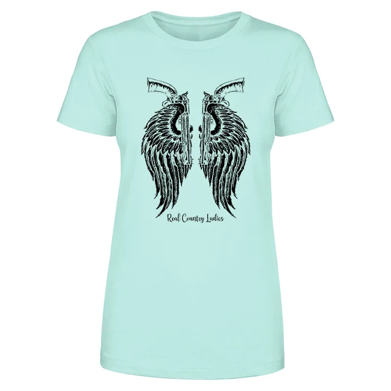 Angel Wings Revolvers Black Print Front Apparel