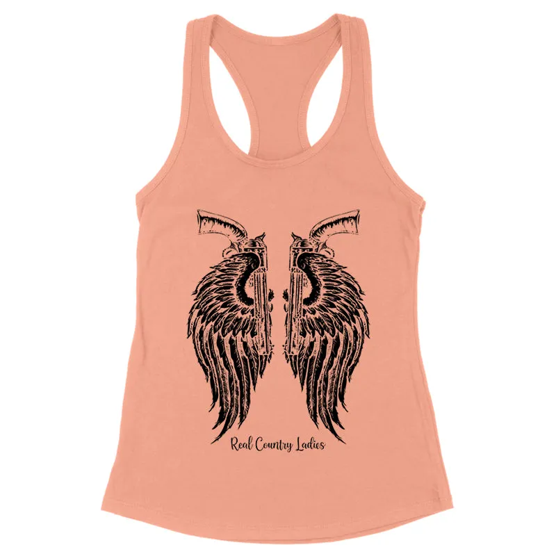 Angel Wings Revolvers Black Print Front Apparel