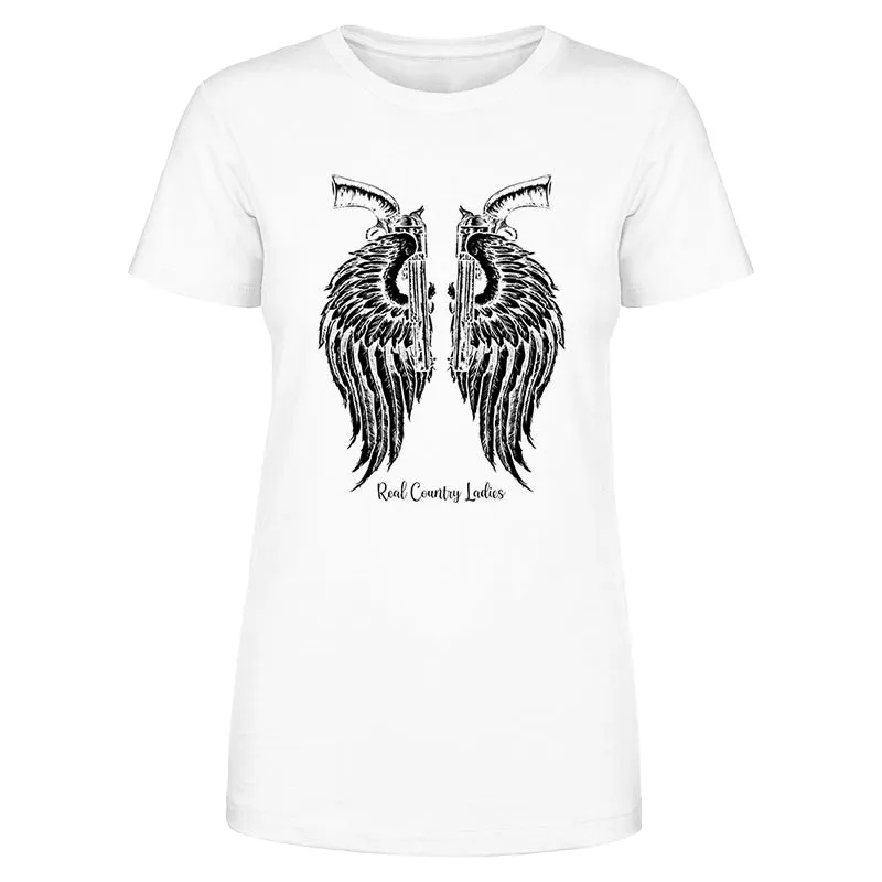 Angel Wings Revolvers Black Print Front Apparel