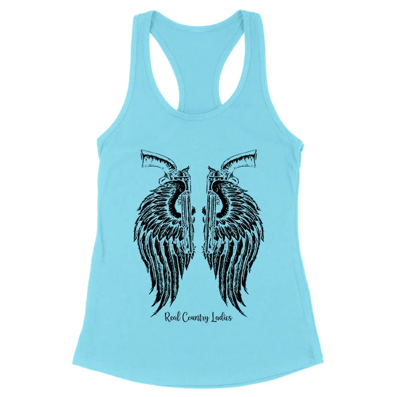 Angel Wings Revolvers Black Print Front Apparel