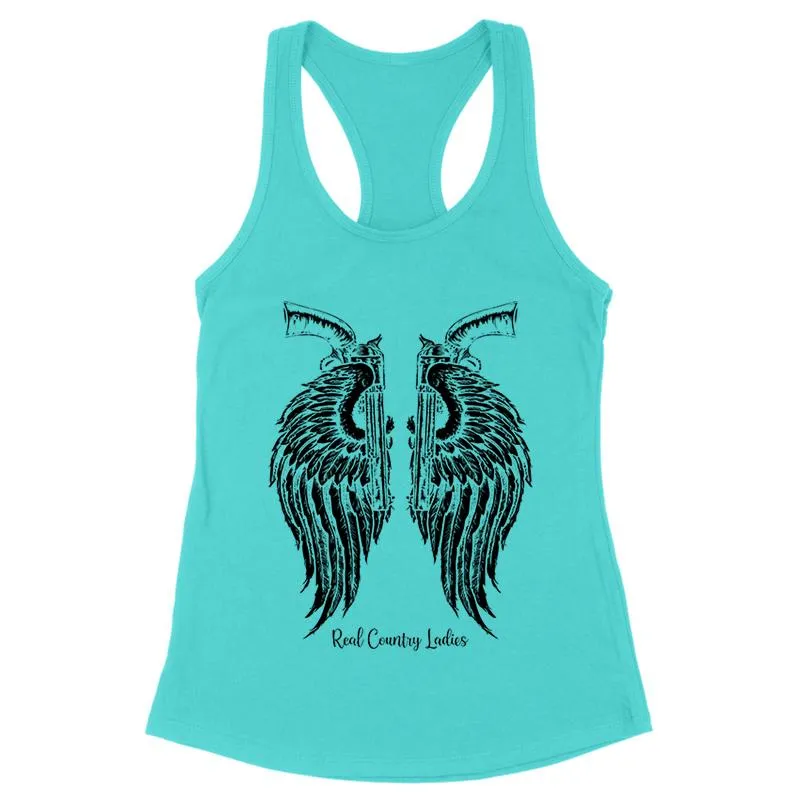 Angel Wings Revolvers Black Print Front Apparel