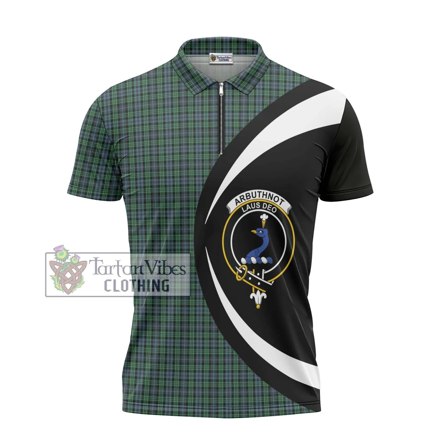 Arbuthnot Tartan Zipper Polo Shirt with Family Crest Circle Style