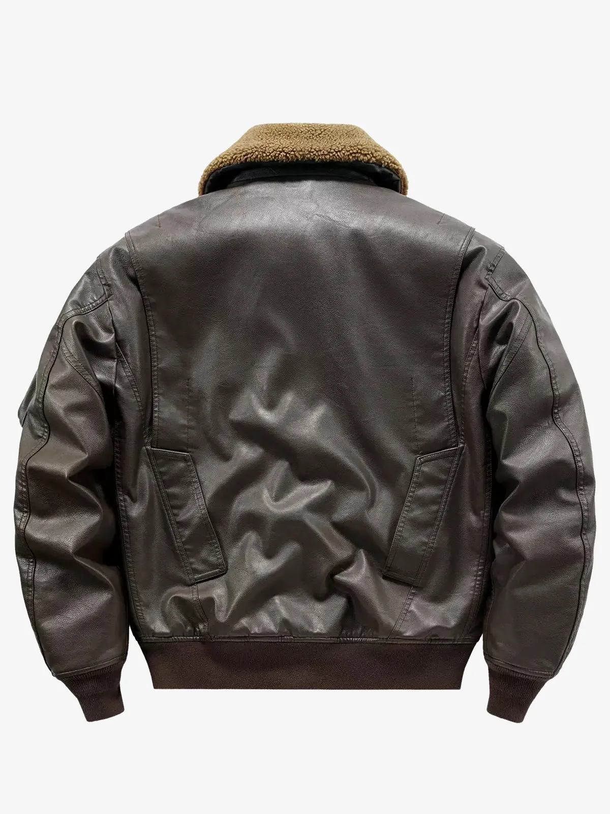 B-15 Lapel Collared Leather Bomber Jacket