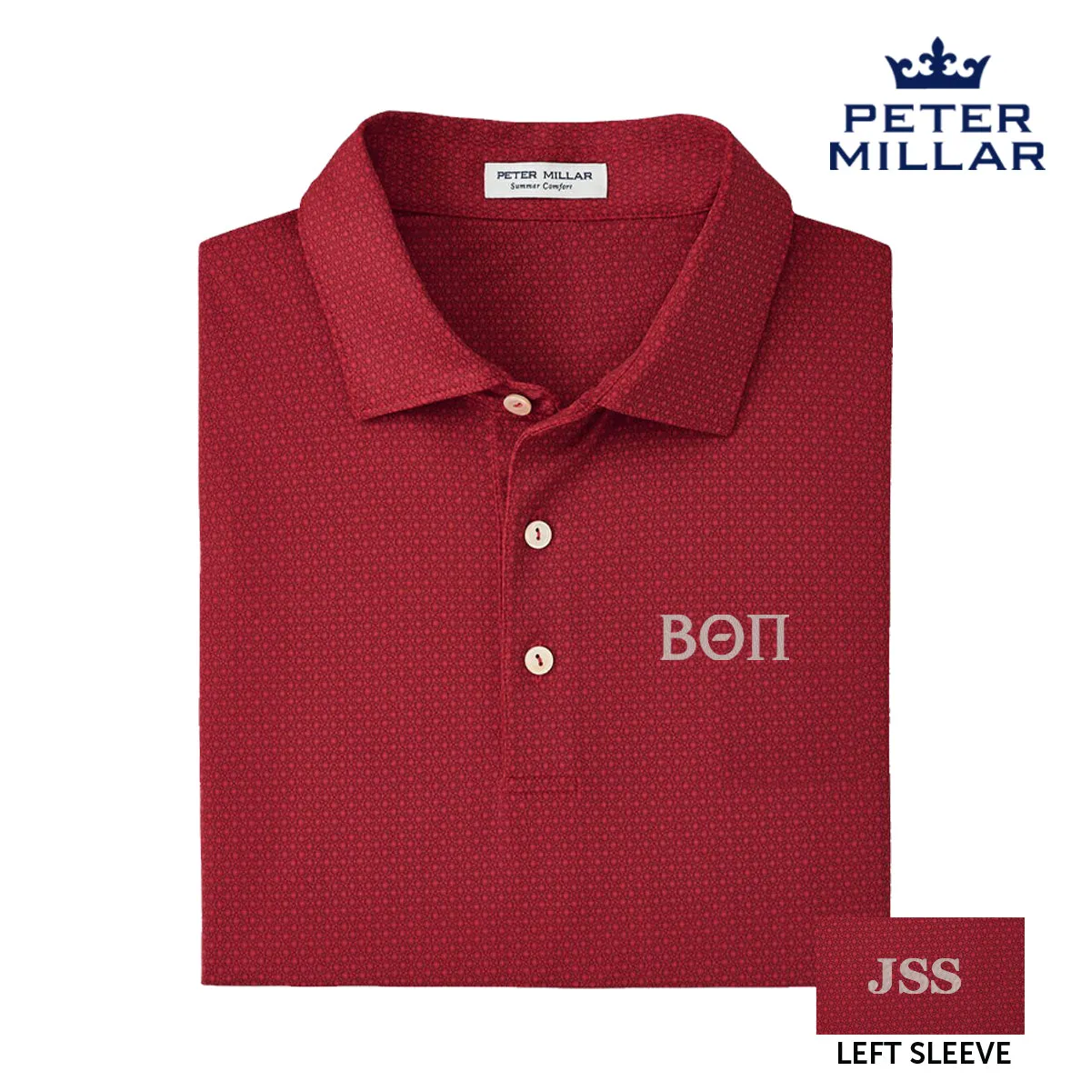 Beta Personalized Peter Millar Tesseract Patterned Polo With Greek Letters