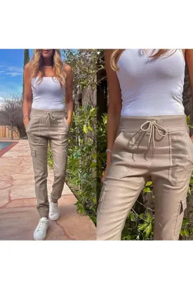 Bevy Flog Gaya Drawstring Cargo Joggers | Taupe Domino  | Offered Online Only