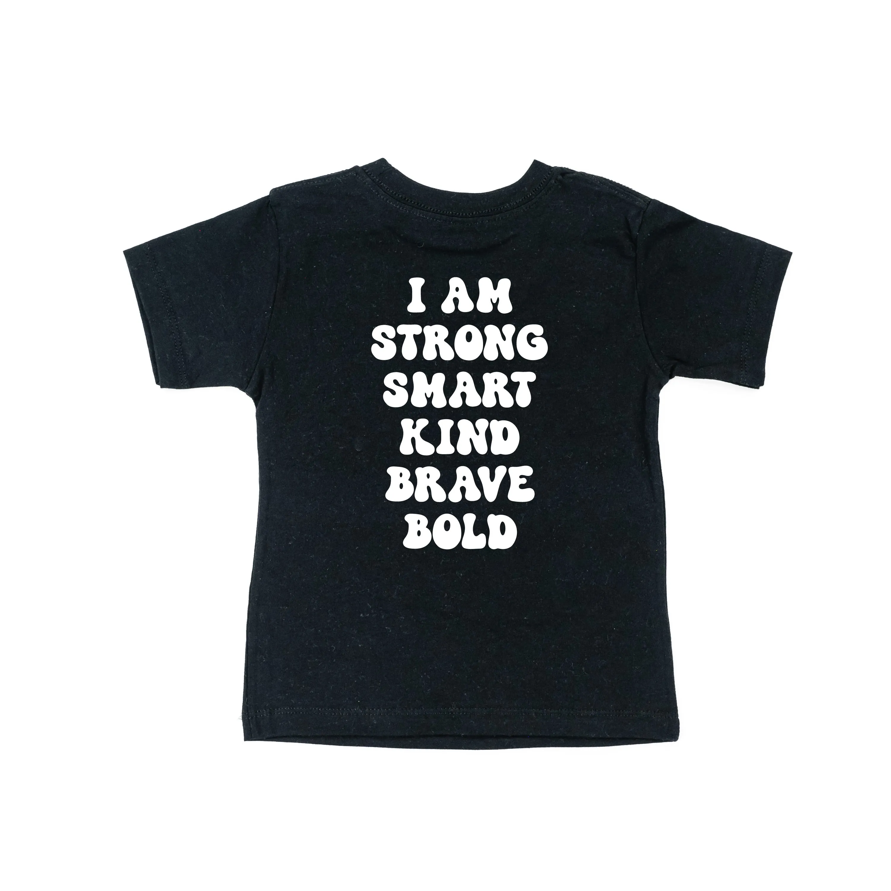 Big Yellow Checker Smiley (Front) w/ I am Strong Smart Kind Brave Bold (Back) - Short Sleeve Child Shirt