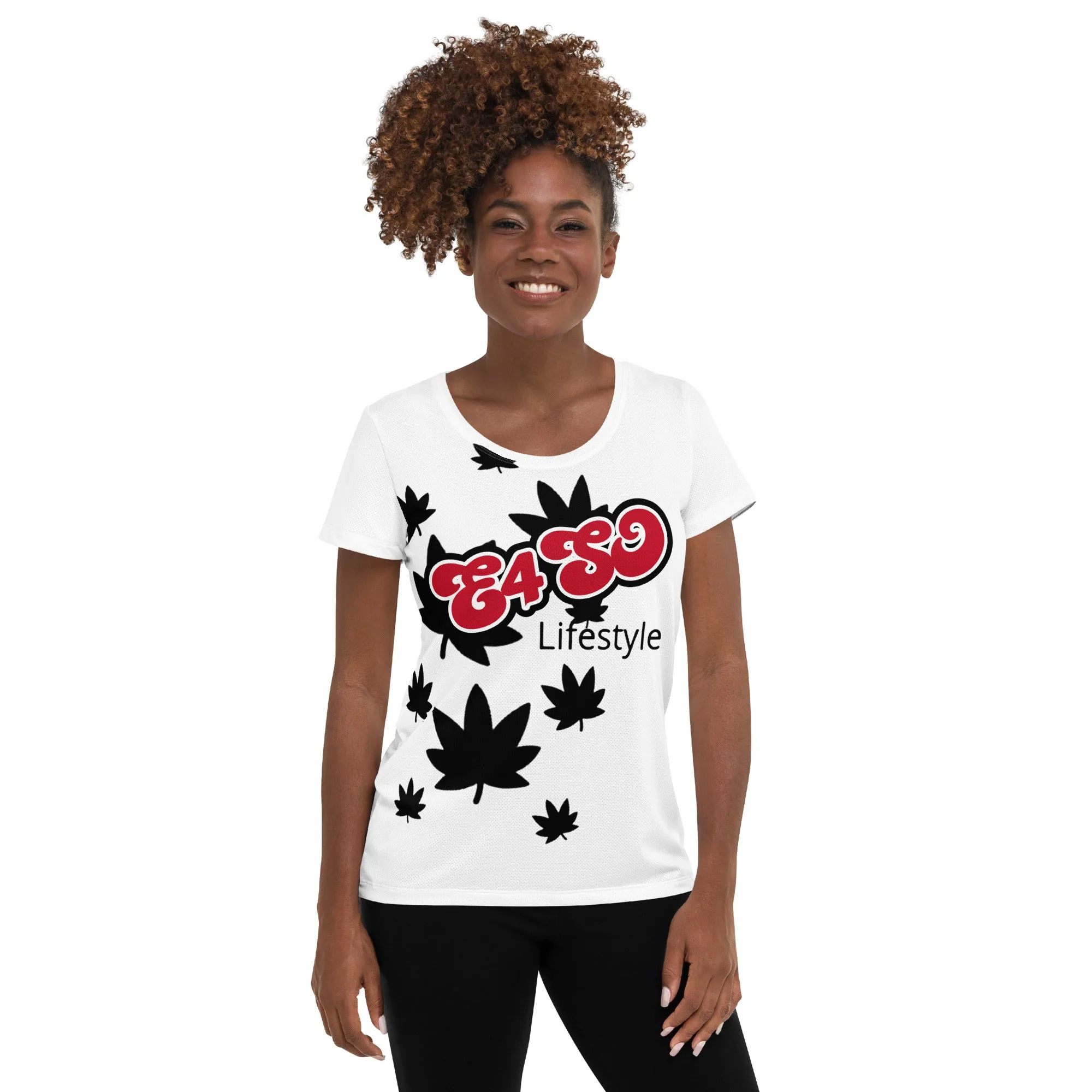 Black leaf Print Women's Athletic T-shirt