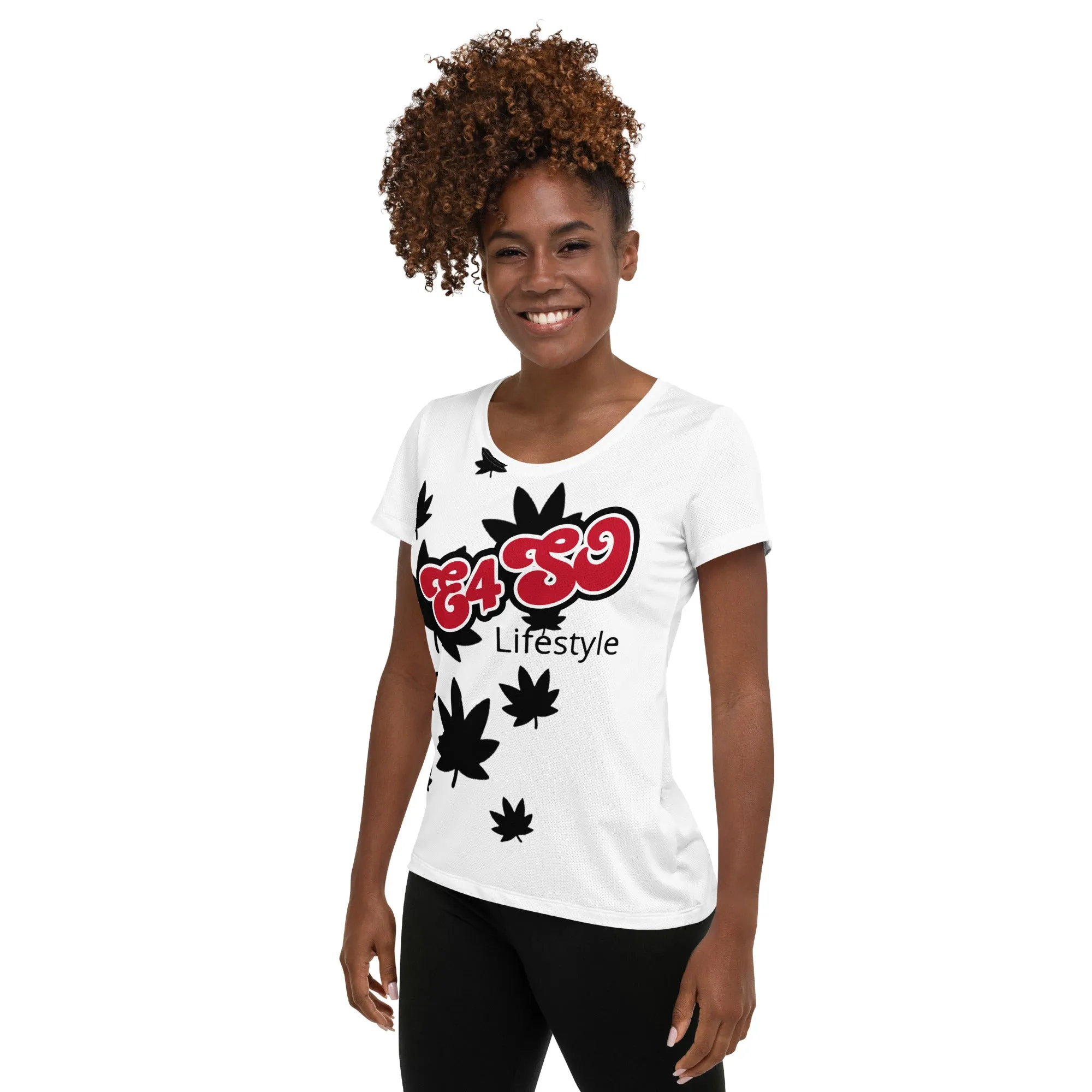 Black leaf Print Women's Athletic T-shirt