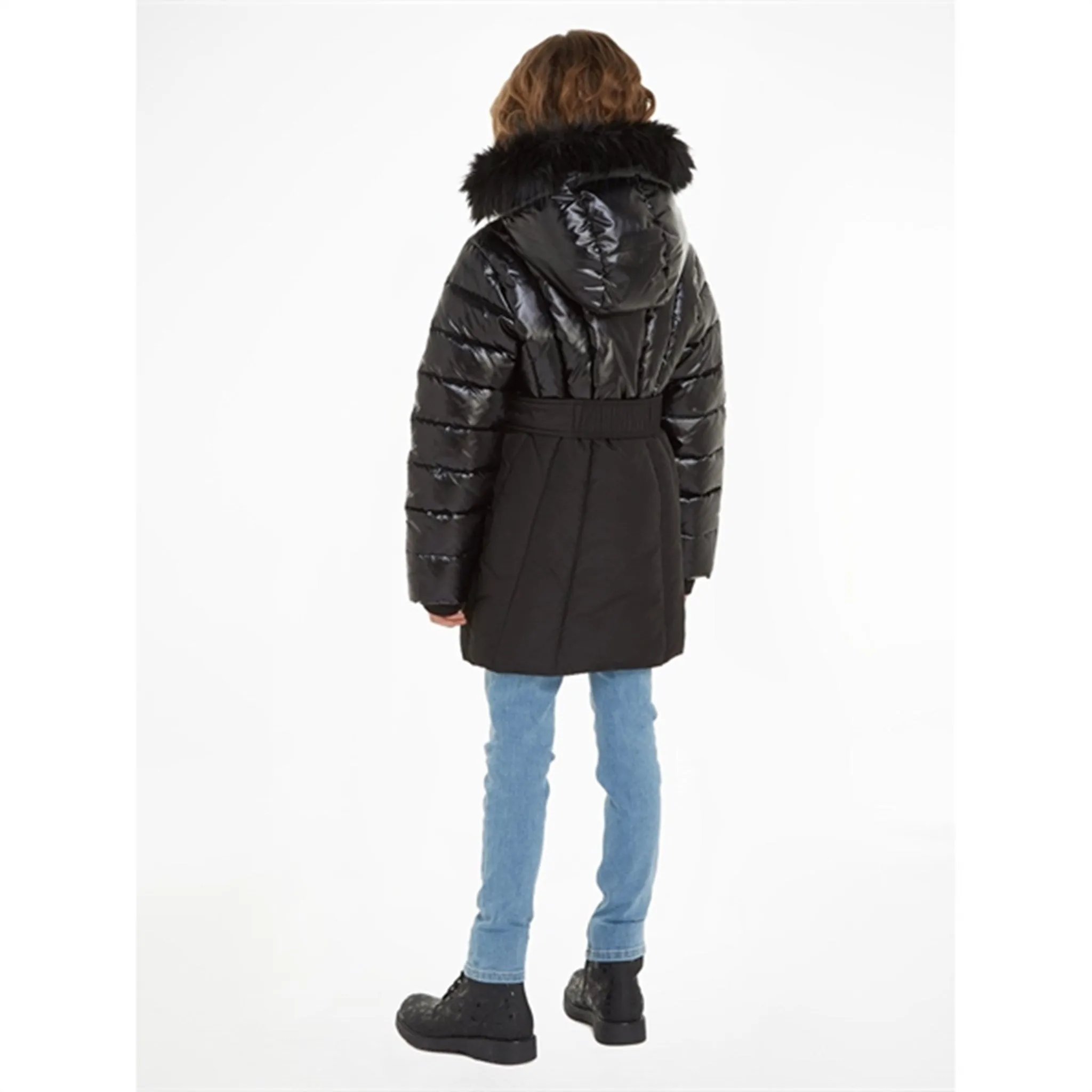 Calvin Klein Long Belted Puffer Coat Ck Black