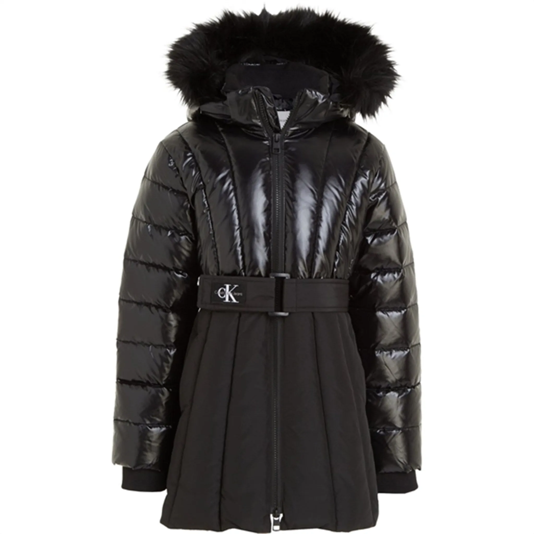 Calvin Klein Long Belted Puffer Coat Ck Black