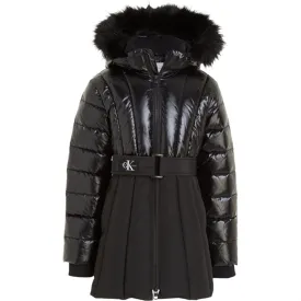 Calvin Klein Long Belted Puffer Coat Ck Black