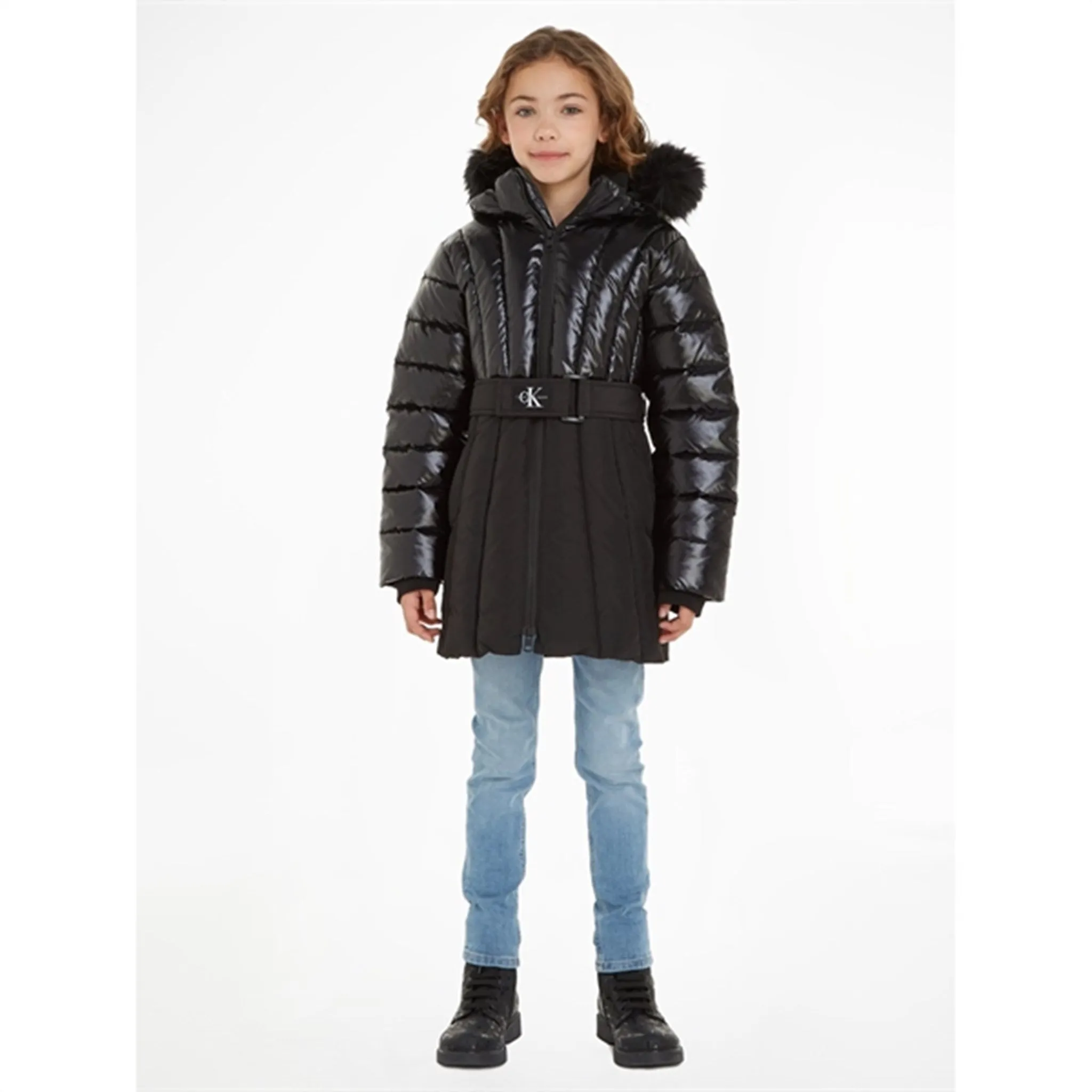 Calvin Klein Long Belted Puffer Coat Ck Black