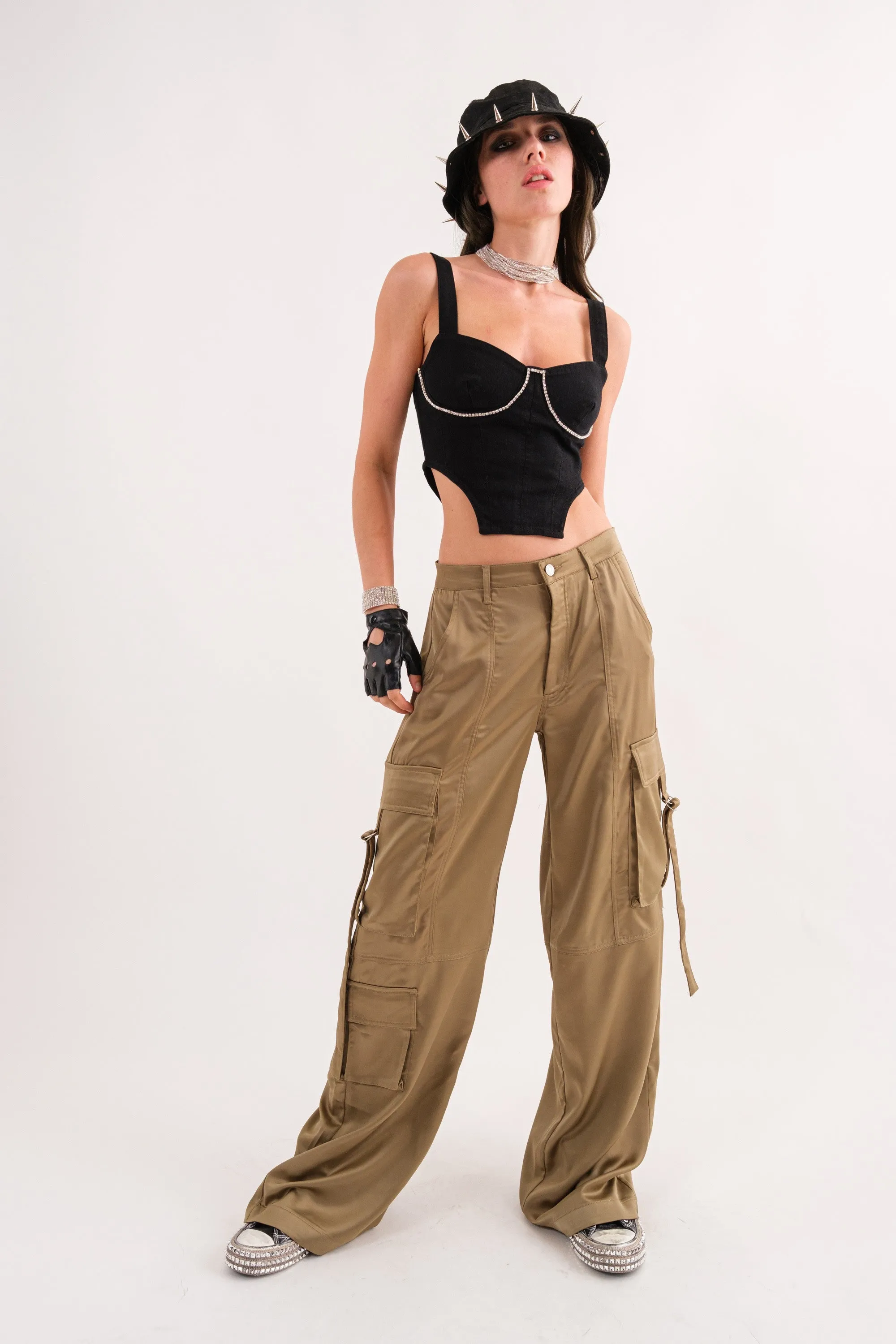 Cargo Pant With Buckle Strap Pockets Olive