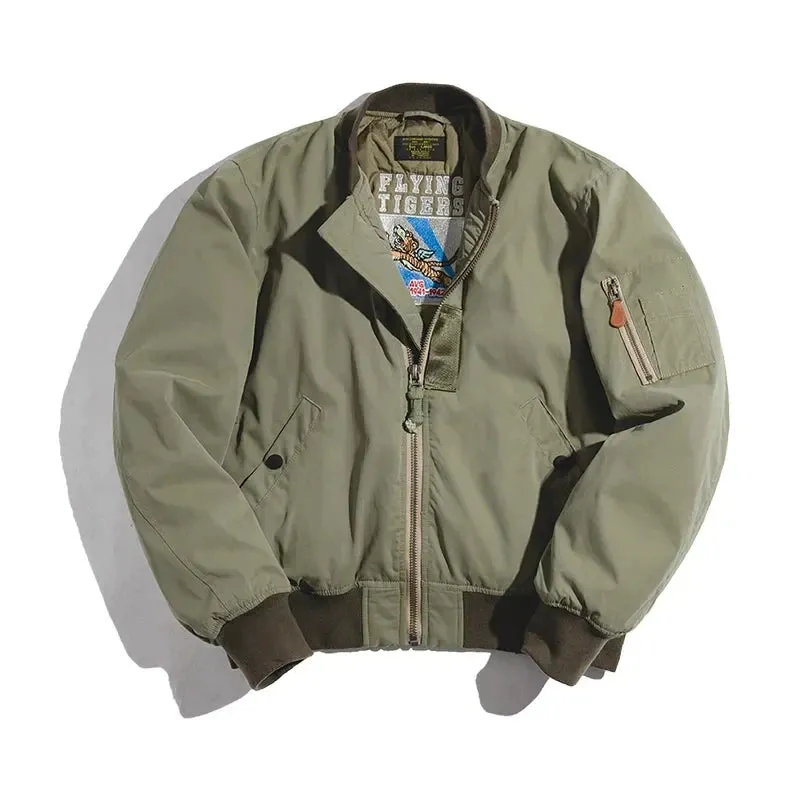 Cargo Retro MA-1 Bomber Flight Jackets with Standing Collar and Zipper Pocket