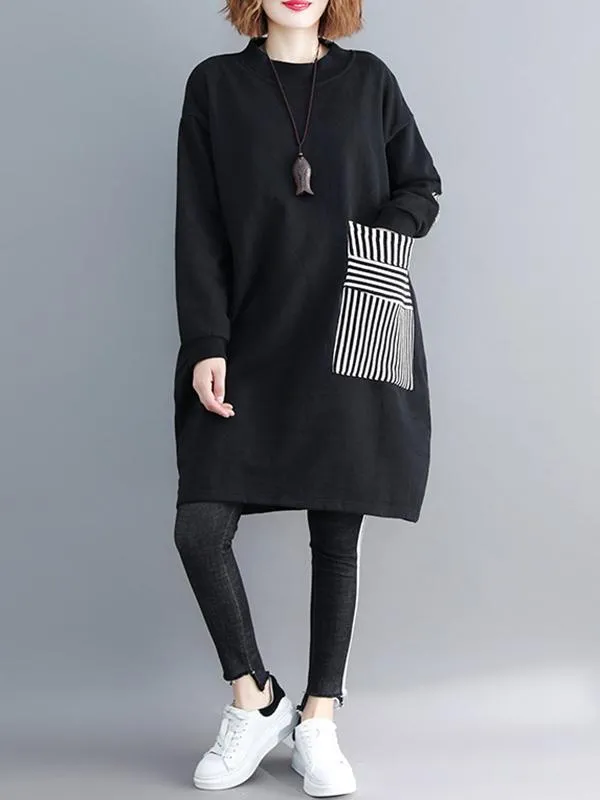 Casual Pocket Long Sweatshirt Short Dress