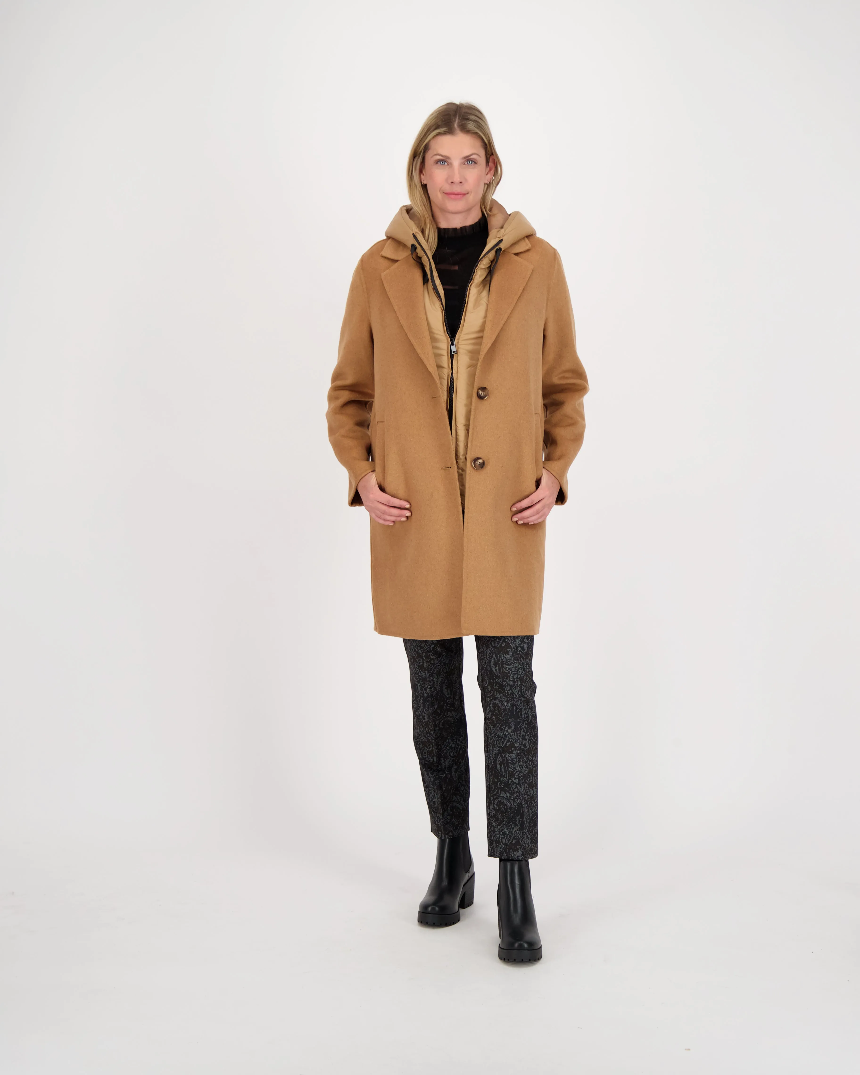 Coat With Hooded Puffer Vest