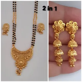 Combo offer mangalsutra set with beautiful long gold plated earrings