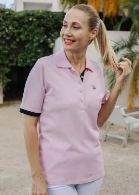 Cotton Contrast Trim Polo Pale Pink/Navy