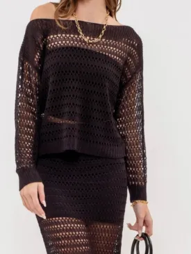 Daphne Crochet Pullover - Black