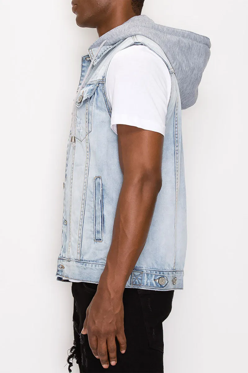 Detachable Hood Denim Vest