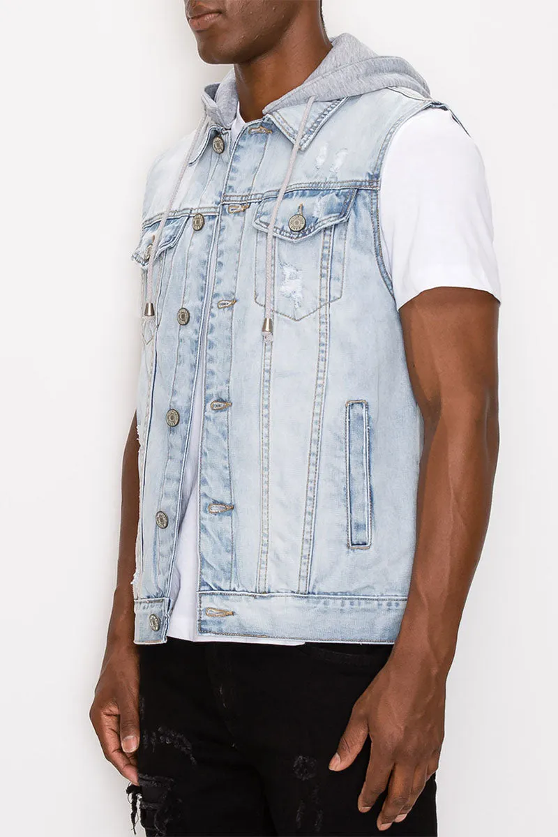 Detachable Hood Denim Vest