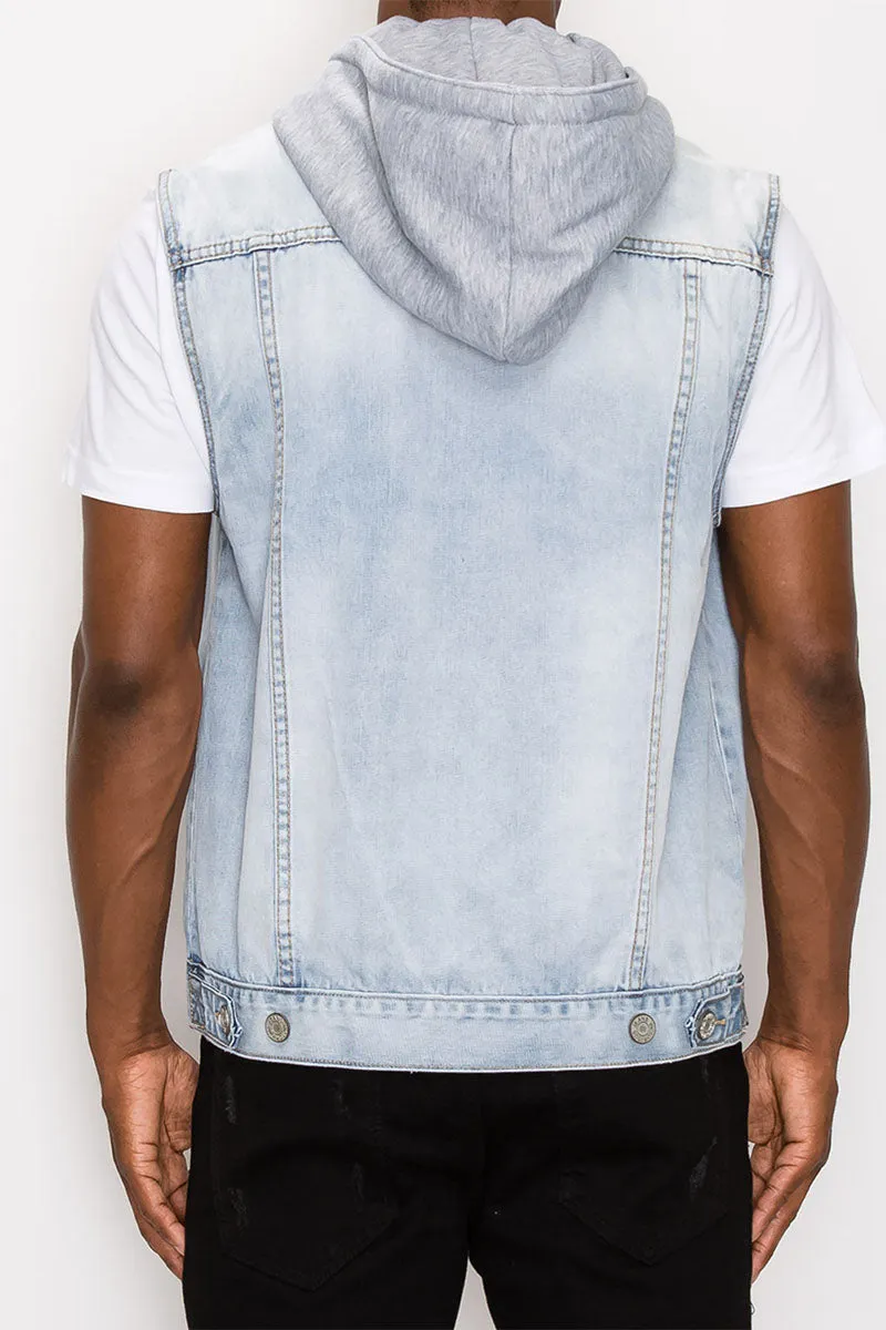 Detachable Hood Denim Vest