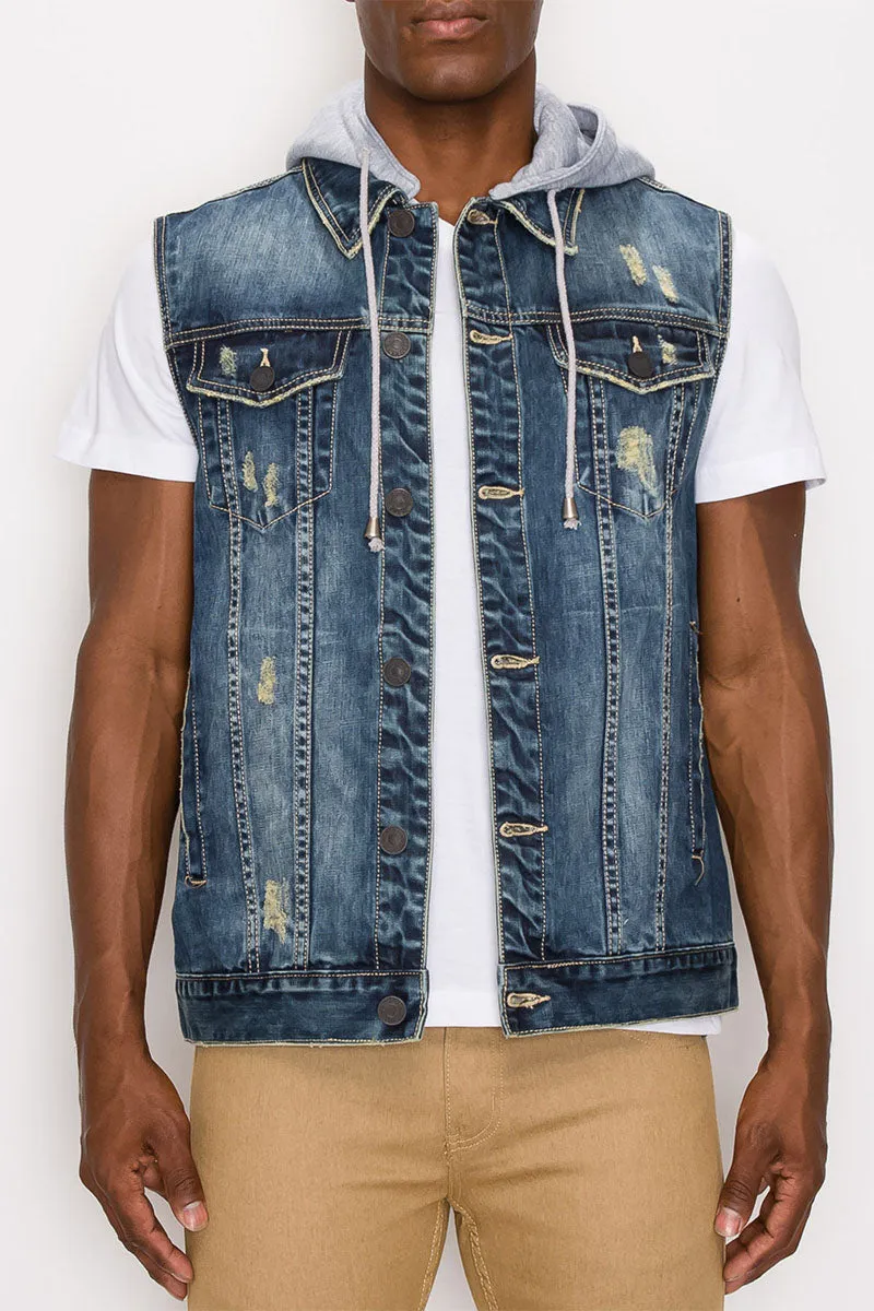 Detachable Hood Denim Vest