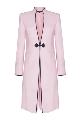 Dress Coat in Pale Pink Raw Silk Tussar with Navy - Vicky