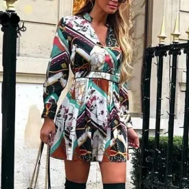 Elegant Printed Chiffon Long Sleeve Dress