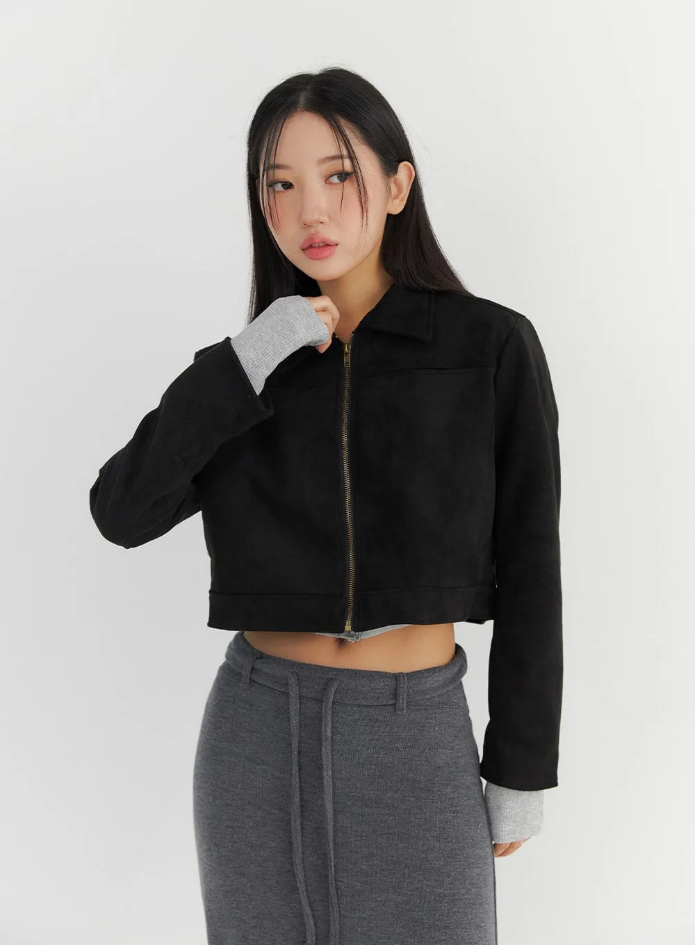 Faux Suede Bomber Jacket CO323