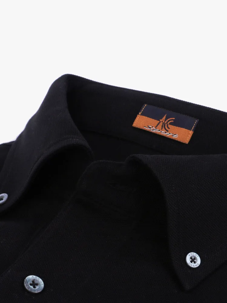 Long Sleeve Black Polo Shirt - Davis Fit (Slim)