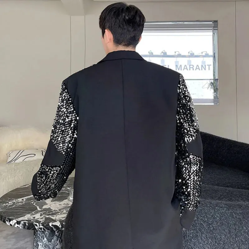 Luxury Sequins Decoration Suit Coat New Turndown Necklong Sleeve Men's Personality Design Korean Loose Fashion 9A1927