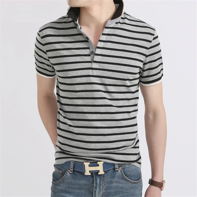 Men Polo Shirt 2019 Summer Men Business Casual Breathable White Striped Short Sleeve Polo Shirt Pure Cotton Work Clothes Polos