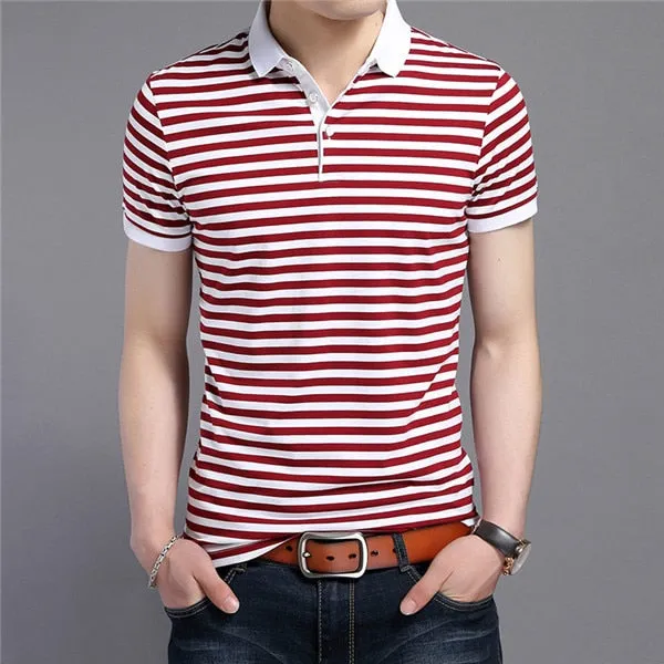 Men Polo Shirt 2019 Summer Men Business Casual Breathable White Striped Short Sleeve Polo Shirt Pure Cotton Work Clothes Polos