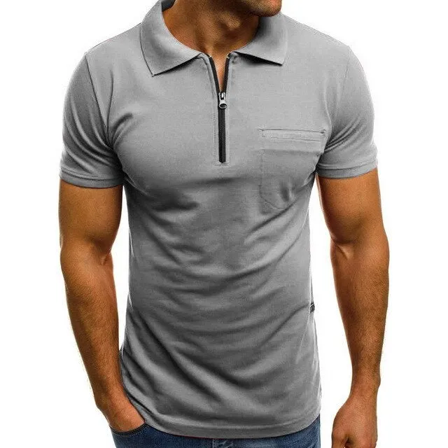 Men Polo Shirts Short Sleeve 2019 Summer Basic Casual Zipper Lapel Polo Shirt Pure color Everyday Polo Shirt Men 3XL