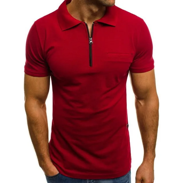 Men Polo Shirts Short Sleeve 2019 Summer Basic Casual Zipper Lapel Polo Shirt Pure color Everyday Polo Shirt Men 3XL