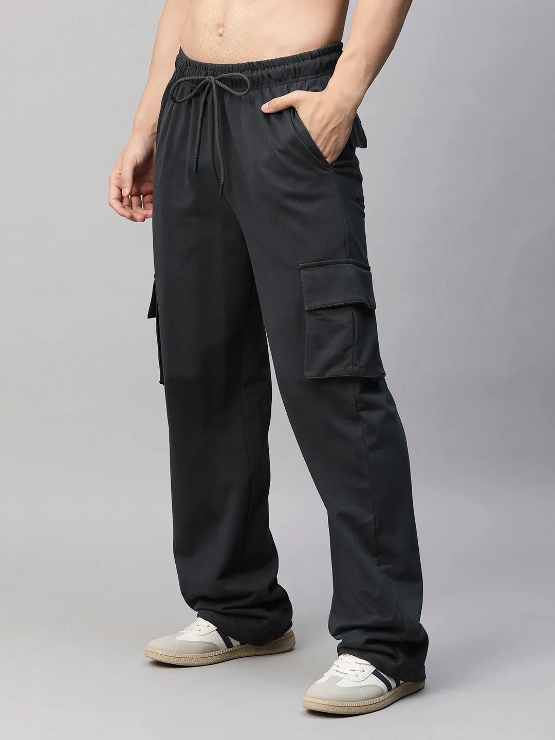 Men Premium Terry Cargo Pants - Vampire Grey