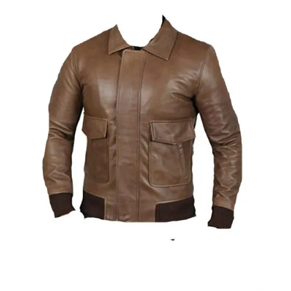 Mens brown vintage Retro bomber moto leather jacket