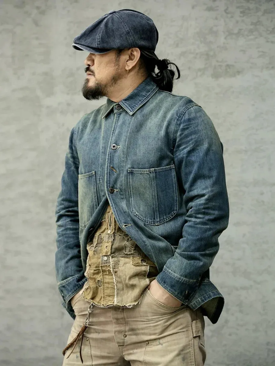 Men's Denim Mechanic Chore Suit Jacket - Rugged Workwear