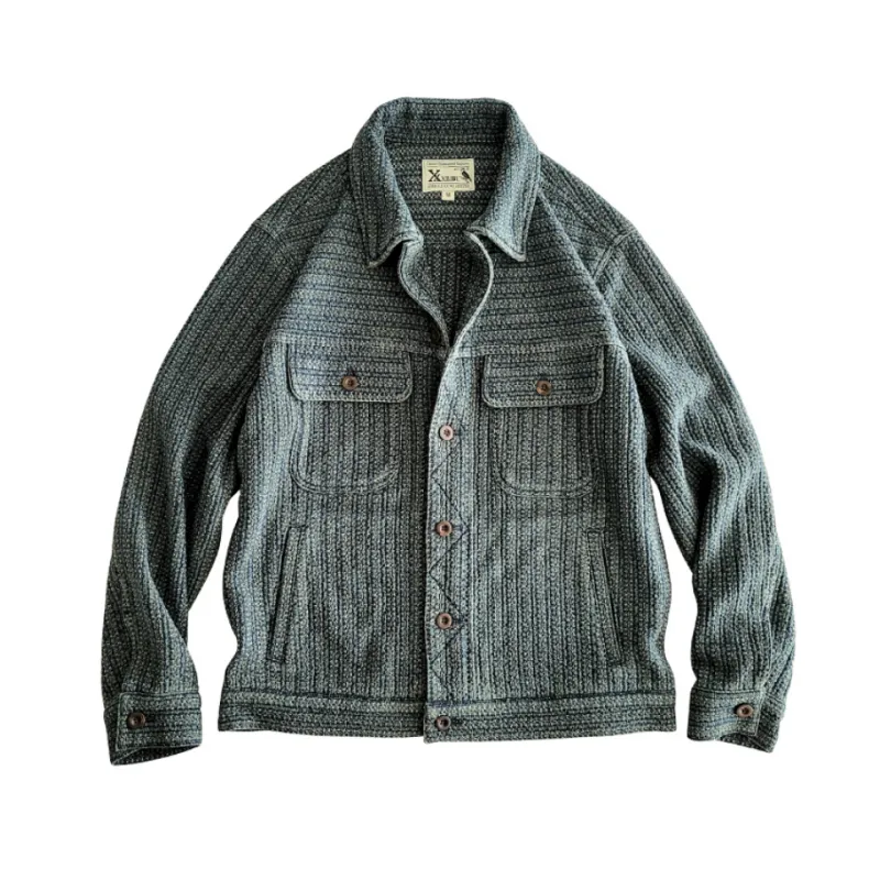 Men's Honeycomb Striped Denim Trucker Jacket