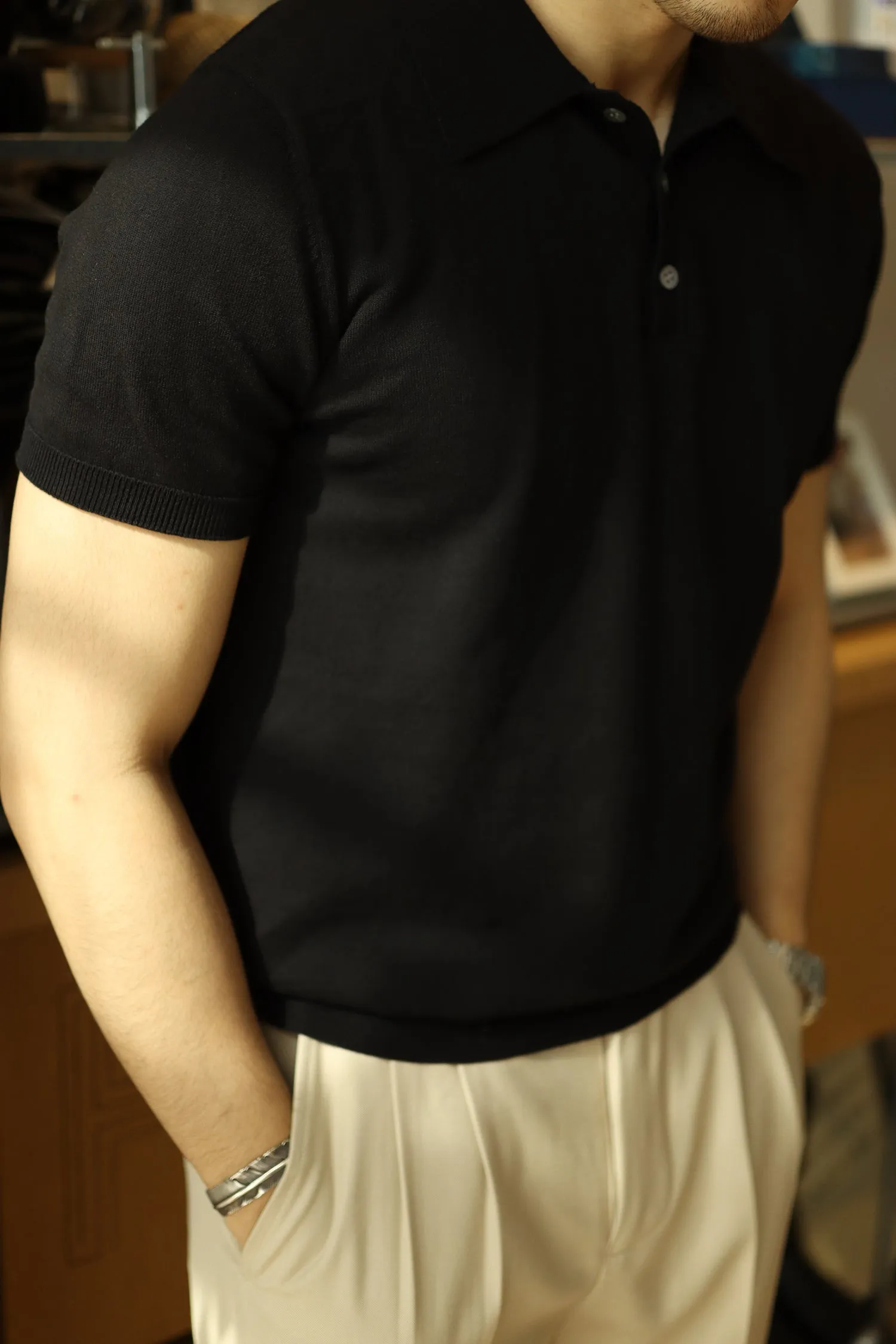 Men's Knitted Polo Short Sleeves Solid