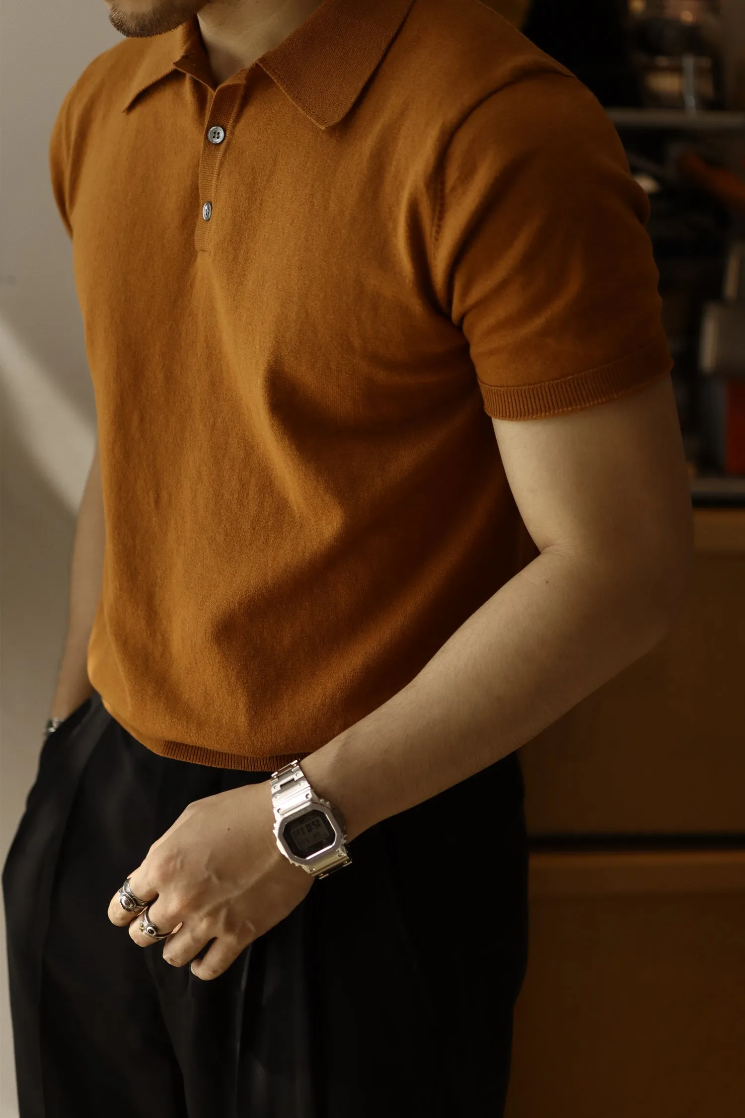 Men's Knitted Polo Short Sleeves Solid