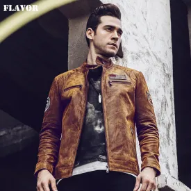 Men's Retro Brown Genuine Leather Bomber Jacket