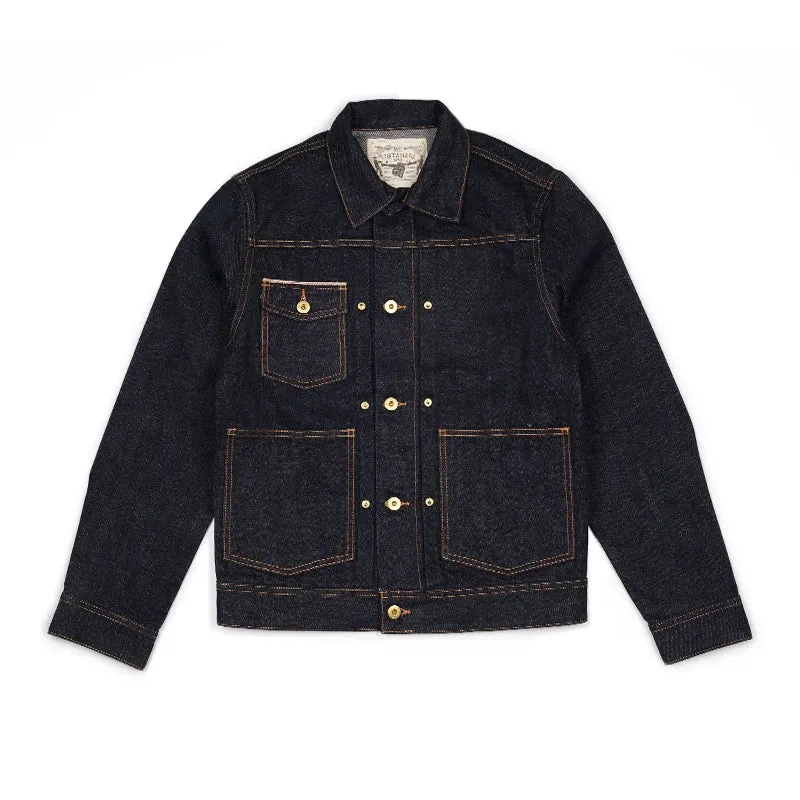 Men's Selvedge Denim Jacket - Heavy Washed Motorcycle Cowboy Coat