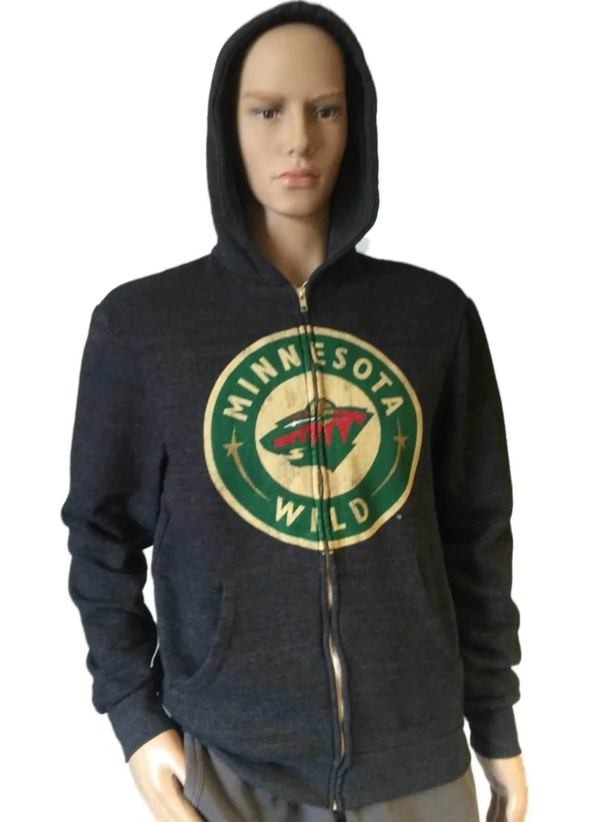 Minnesota Wild Retro Brand Gray TriBlend Fleece Zip Up Hoodie Jacket